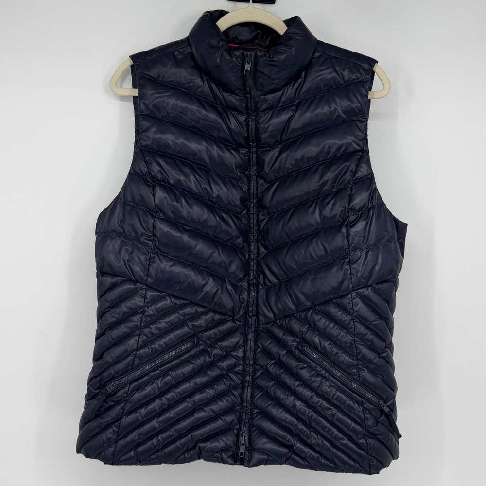 Talbots Women L Navy Blue Quilted Down Puffer Vest Full Zip VN4926 05/16